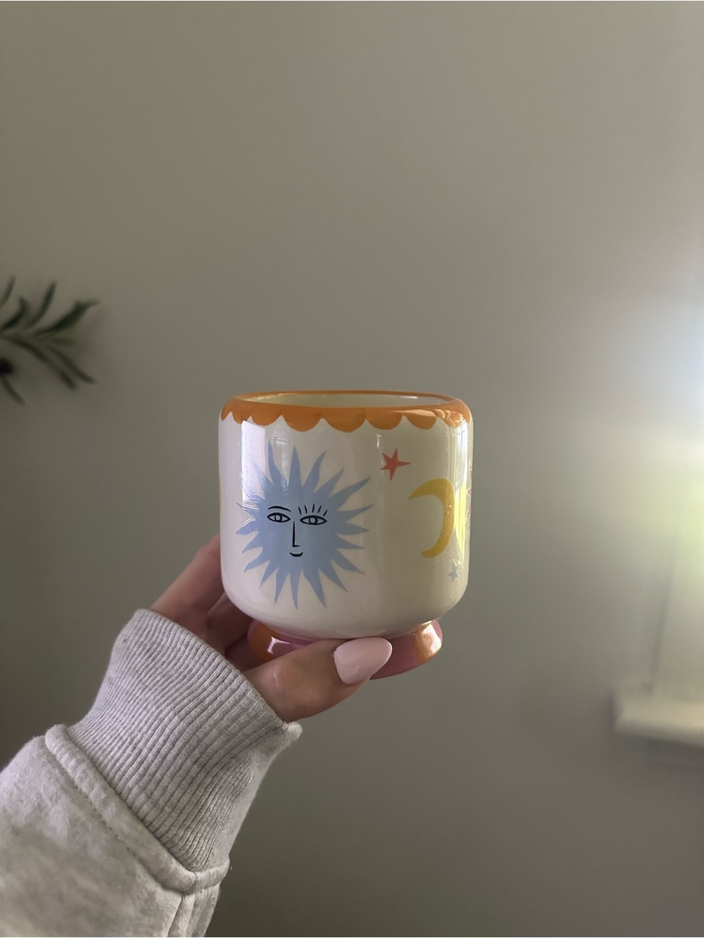 Hand-Painted Ceramic Sun & Moon Candle